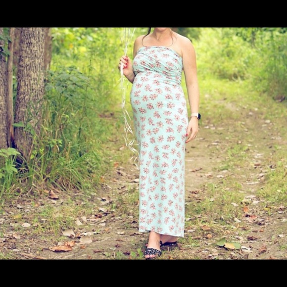 Aqua Floral Maternity Dress - Picture 2 of 3